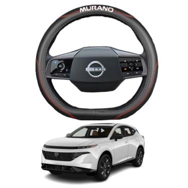 Imagem de Kakash Acessórios interiores personalizados para Nissan Murano 2025 2026 Capas de volante antiderrapantes Sporty Racing couro sintético ergonômico alça confortável 1 peça/conjunto (costura vermelha)
