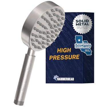 Imagem de HammerHead Showers® Chuveiro de mão ALL METAL - NÍQUEL ESCOVADO - Chuveiro de baixo fluxo 1,8 Varinha de spray de 10 cm, sem restrição de fluxo | Feito de aço inoxidável 304 com bicos de silicone