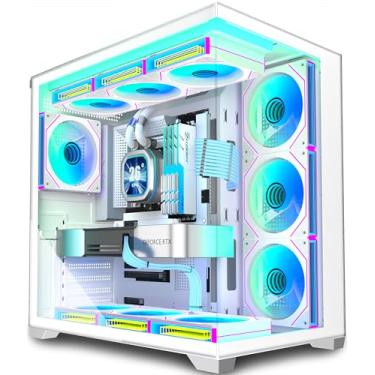 Imagem de ANSAITE PC CASE 6 PWM ARGB ventiladores pré-instalados, gabinete de computador para jogos de torre média, capa panorâmica de vidro temperado com tipo C, suporte de radiador de 360 mm, preto, G8