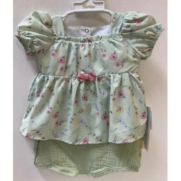 Imagem de Conjunto Bebê Menina Blusa Estampada + Shorts Paraiso 15429, Verde cla