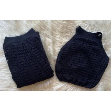 Imagem de Conjunto de tricô feminino de verão Saia Longa e cropped rendado forra