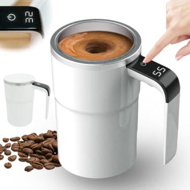 Imagem de M MITLINK Caneca de café magnética automática com visor de temperatura, caneca de agitação automática recarregável para escritório, copo de mistura elétrico de alta velocidade doméstico para café