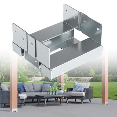 Imagem de FMhotu Base de poste galvanizado para concreto, base de âncora ajustável de alumínio e zinco, suporte de base de poste com suporte de 2,5 cm para varanda de pérgola (1, 6 x 6)