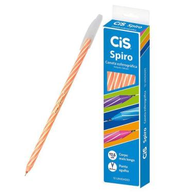 Imagem de Caneta Cis Spiro 0.7 mm Ponta Fina Esferográfica 12 Unidades, Laranja