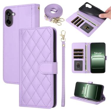 Imagem de Furiet Argyle Capa carteira para OnePlus Ace 5 Racing com alça removível de pulso/ombro compartimentos para cartões, bolsa fólio, acessórios de couro PU de luxo para 1 + 1 + Ace5 5Racing feminina roxa