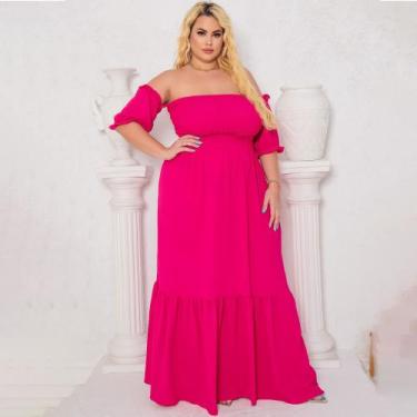 Imagem de Vestido Feminino Plus Size Longo Manga Curta Princesa Ajustável Ao Cor