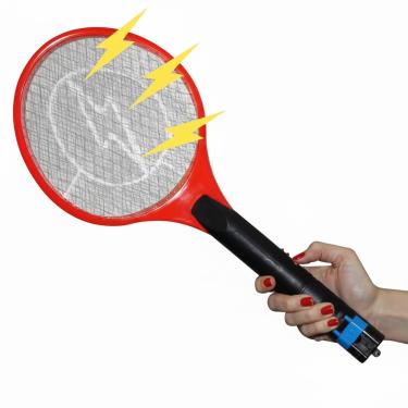 Imagem de Raquete Elétrica Mata Mosquitos Recarregável com LED, 4 Cores, Tela de Proteção Tripla, Bivolt 110V/220V, para Insetos e Pernilongos (Vermelho)
