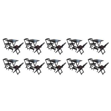 Imagem de Kit 10 Jogos de Mesa Dobravel com 2 Cadeiras de Madeira 70x70 - Tabaco