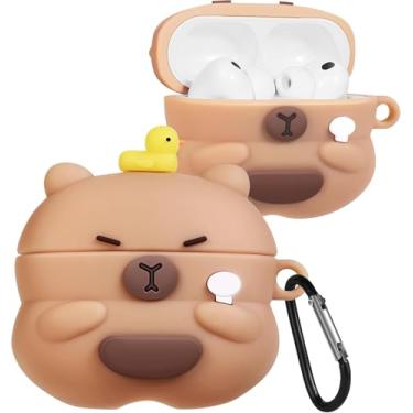 Imagem de Capa compatível com Airpods Pro 3 2025, linda capa de desenho animado para Airpods Pro 3 geração com chaveiro, capa protetora de silicone à prova de choque para homens e mulheres (urso fofo)