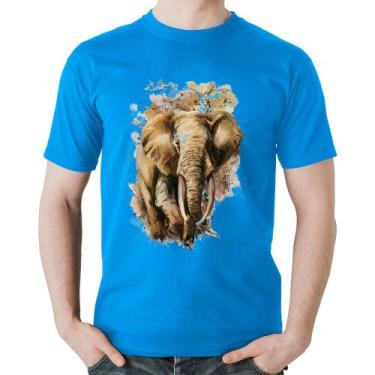 Imagem de Camiseta Algodão Elefante Watercolor - Foca na Moda, Azul, M