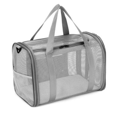 Imagem de Porta-animais de estimação de malha respirável Ainoli Bolsa de transporte para gatos de grande espaço com alça de ombro e tapete removível Portadores de viagem para animais de (Gray)