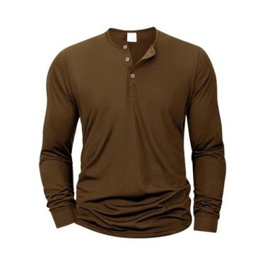 Imagem de Camiseta Masculina Slim Fit De Manga Longa Com Gola Henley, Camisa Cas