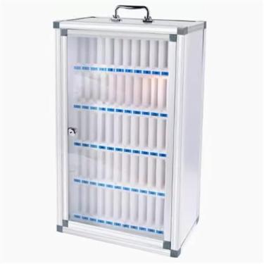 Imagem de Caixa de armazenamento de celular de acrílico transparente – 24 armários armário de segurança de liga de alumínio com chave – Armário seguro para dispositivos móveis para escolas, escritórios e