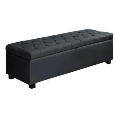 Imagem de Baú Puff Sapateira Cama Casal 1,20 Veludo Pés de Madeira Alça Puxador(Cinza)