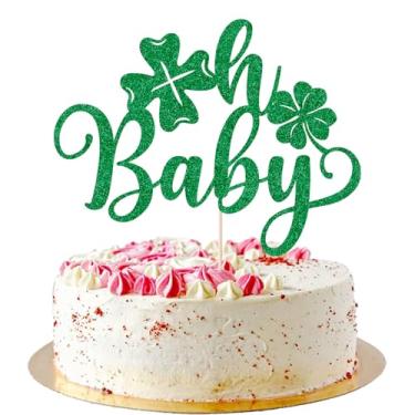 Imagem de AROKIPPRY Dia de São Patrício Oh Baby Cake Topper Verde Glitter Trevo Quatro Folhas Trevo Primeiro Aniversário Escolha de Bolo Decorações de Chá de Bebê para Decorações de Festa Feliz Dia de São