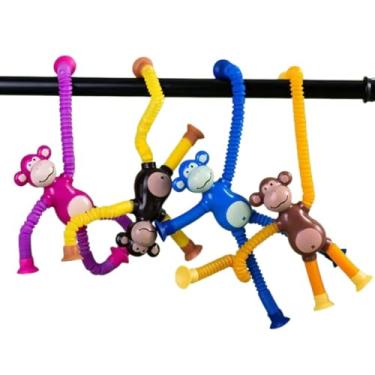 Imagem de Brinquedo Macaco Flexível com Braços e Pernas Ajustáveis, Figuras de Ação Coloridas, 13cm, Kit com 4 Peças