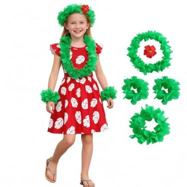 Imagem de Gigoitly Vestido de fantasia havaiana infantil vermelho para crianças, festa de luau no Havaí, cosplay, festival Aloha, Fantasia havaiana para meninas, 13-14 Anos