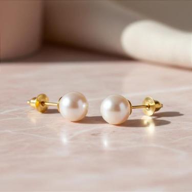 Imagem de Brinco Infantil Ouro 18k com Pérola Redonda Natural 4mm - no-brand