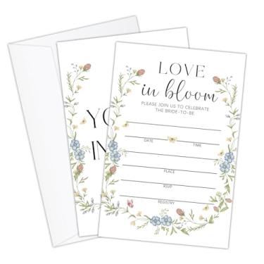 Imagem de ZEDEV Convites de casamento de dupla face com envelopes e cartões Rsvp, 25 conjuntos de kit de convites de casamento de flores para festa de noivado de casal, convites de festa de chá de panela - Love