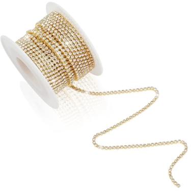 Imagem de Corrente de strass branco dourado de 2 mm, corrente de fecho de diamante com strass de cristal para costura, artesanato, roupas, decoração de sapatos, festa de casamento, artesanato em unhas