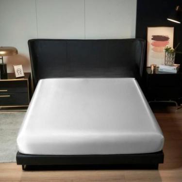 Imagem de Lençol Avulso Com Elástico Casal Queen Cetim Seda Branco - Confeccoes 