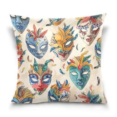 Imagem de Blueangle Capas de almofada padrão de máscaras de carnaval - 50 x 50 cm, decoração de férias de fazenda para sofá de casa (28)