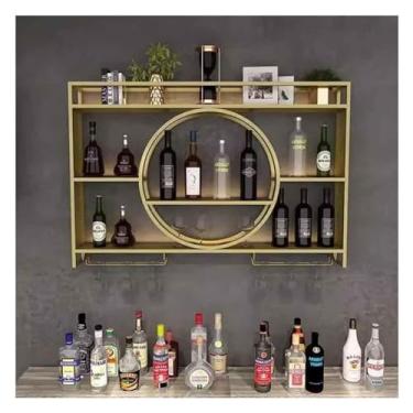 Imagem de Rack de vinho montado na parede com suporte de taça de vinho, prateleiras flutuantes para armazenamento de vinhos, suporte simples para pendurar em casa, cozinha, bar, restaurante, decoração (cor