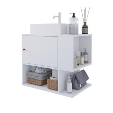 Imagem de Armário Balcão Gabinete de Banheiro – Suspenso Multiuso, Organizador para Higiene, Cosméticos e Beauty, Móvel Espaçoso Doméstico (Branco)