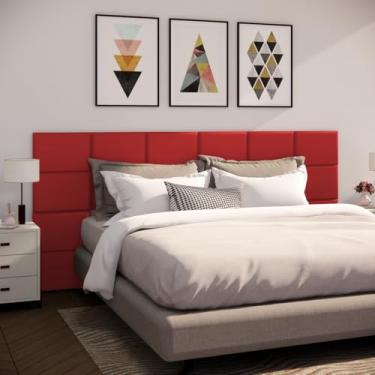 Imagem de Cabeceira de Cama Modulada Estofada Autoadesiva 40x30cm, Painel Decorativo para Quarto Solteiro Casal Queen King(Vermelho,8)