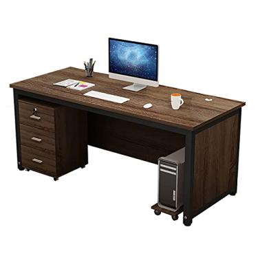 Imagem de U5GAAALPPQ9 Mesa para computador de mesa espessa com 3 gavetas e 1 palete de computador Maine de aço e nogueira escura e branco (nogueira escura)