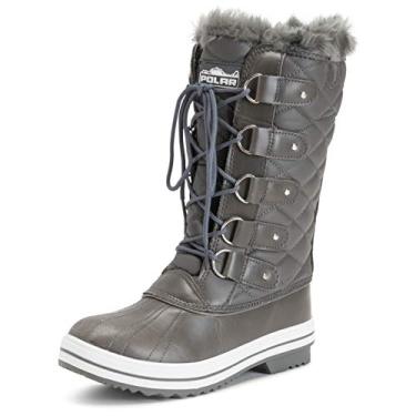 Imagem de Polar Bota de neve feminina alta de nylon para inverno, Couro cinza, 40