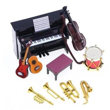 Imagem de Conjunto De Instrumentos Musicais Em Miniatura Escala 1:12 Piano Guita