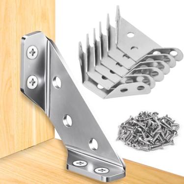 Imagem de Conectores universais de canto de móveis de aço inoxidável com parafusos, pacote com 6 suportes triangulares resistentes para móveis, gavetas, armários, mesas e cadeiras de madeira