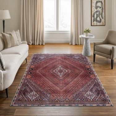 Imagem de Bloom Rugs Tapete lavável antiderrapante de 1,2 m x 1,8 m - Tapete de área com borda tradicional vermelho/multicolorido para sala de estar, quarto, sala de jantar e cozinha - Tamanho exato: 1,2 m x