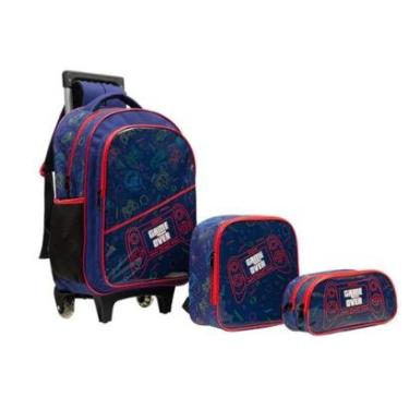 Imagem de Kit Mochila Rodinhas Gamer Over Lancheira Escolar Estojo Video Game Yepp-Masculino