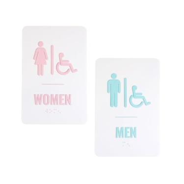 Imagem de Placa de banheiro ADA | masculino/feminino/unissex | Braille | 15 x 23 cm (par azul/rosa)