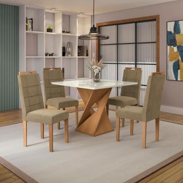 Imagem de Conjunto Sala de Jantar Luna Kappesberg 4 Cadeiras Veludo Bege