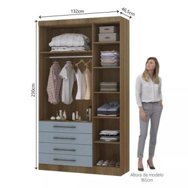 Imagem de Guarda-roupa Modulado 132cm 3 Portas 4 Gavetas Paris Luciane, Avelã/Gr
