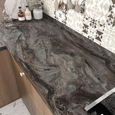 Imagem de EPPKILY Papel de contato de mármore marrom descasque e cole papel de parede de mármore fosco papel de contato, à prova d'água, autoadesivo para cozinha, armário, envoltório de vinil, banheiro