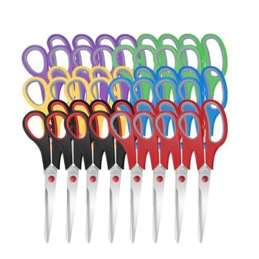 Imagem de Tesoura de costura a granel, tesoura de papel afiada multiuso de 20 cm, tesouras de aço inoxidável para material escolar de escritório em casa, 24 pacotes