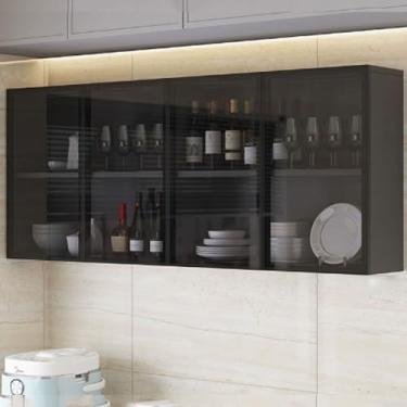 Imagem de Armário de armazenamento de parede de madeira maciça para cozinha e banheiro, design de porta de vidro, 120 x 30 x 60 cm, armário de parede elegante para varanda, armário e organização de vaso