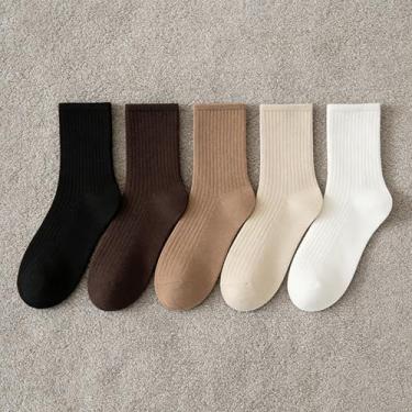 Imagem de Meias femininas antibolinhas perfumadas para outono e inverno, 92,9% algodão, pacote com 5 em preto, vermelho, marrom, café, bege claro e branco