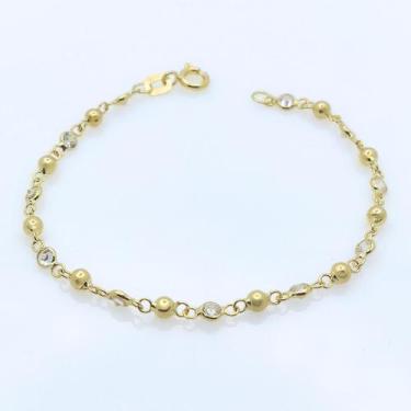 Imagem de Pulseira Infantil em Ouro 18k com Bolinhas e Pedrinhas - no-brand