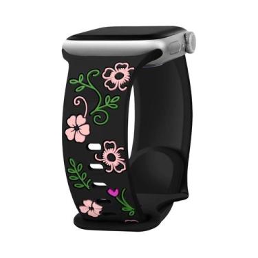 Imagem de Pulseira De Silicone Gravada Para Apple Watch 42mm 40mm 44mm Compatíve