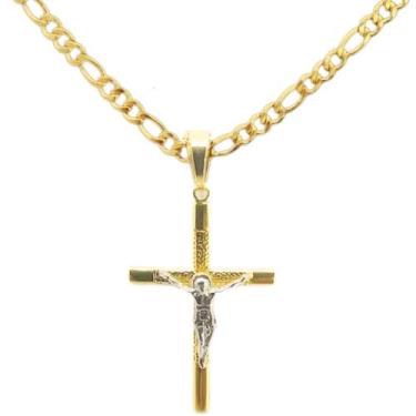 Imagem de Cordão Corrente Masculino Banhada Ouro 18k 70cm Ping Cruz 4m - Michest