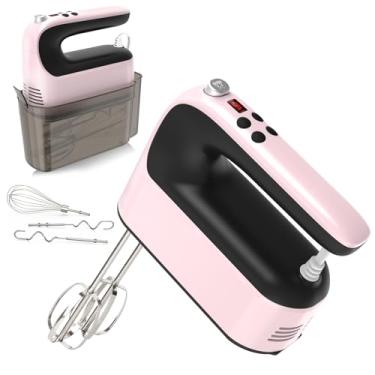 Imagem de Yomelo Misturador de mão digital de 9 velocidades, motor CC potente de 400 W, batedeira manual portátil com estojo de armazenamento de encaixe, 5 acessórios de aço inoxidável, batedores, ganchos de