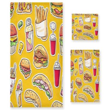 Imagem de xigua Conjunto de toalhas de banheiro de fast food com desenho animado absorvente macio 3 peças toalha de banho toalha de mão toalhas decorativas para banheiro, academia, hotel, praia, piscina