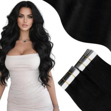 Imagem de Moresoo Extensões de cabelo humano com fita adesiva #1 Jet Black Silky Straight Hair Fashion Hair Extensions Hair Tape in Real Human Hair Invisible Thick 20pcs 30g 30.5 cm