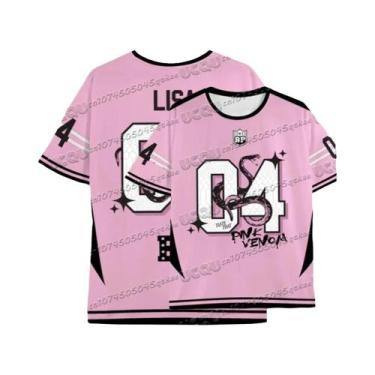 Imagem de Camiseta Feminina Rosa E Preta Com Estampa De Cobra, Gola Redonda, Sol