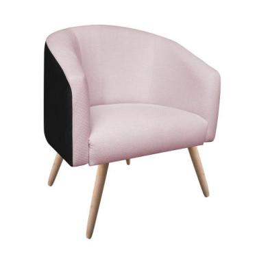 Imagem de Poltrona Stella Corano Preto CR04 com Linho Trama Rosê A73 Pés Palito 